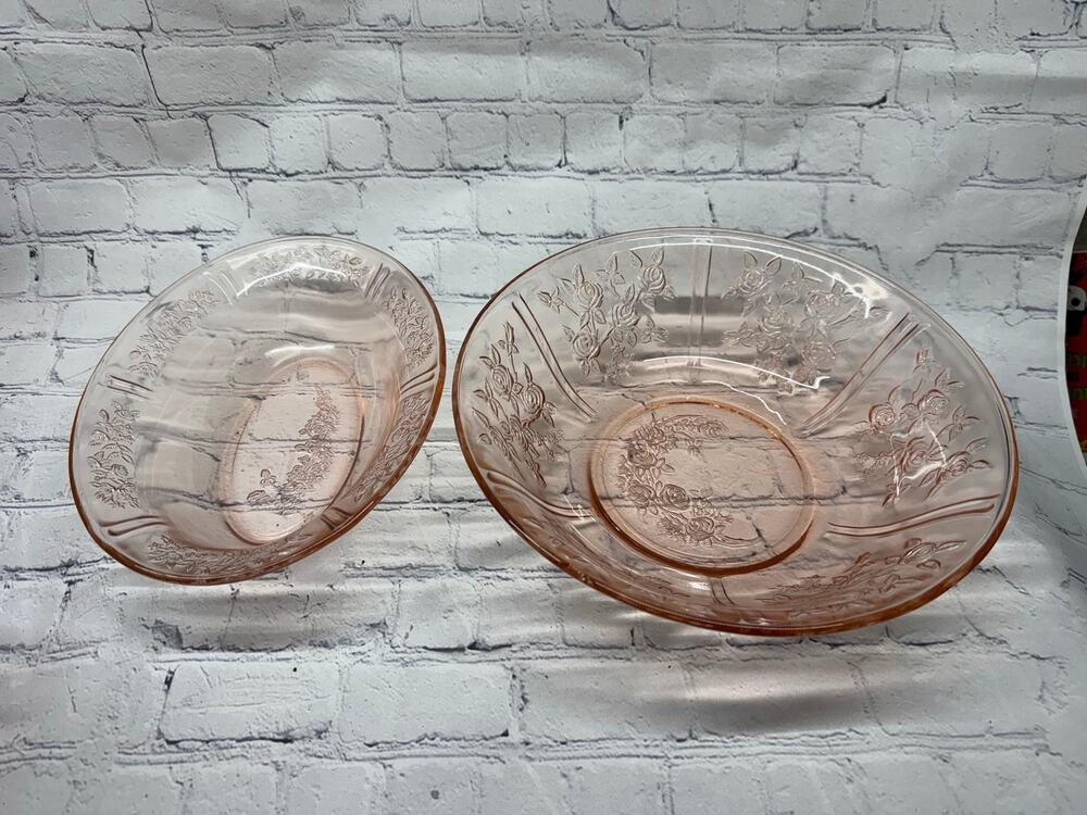 Vintage Federal Pink Depression Glass "Sharon Cabbage Rose" Floral Pattern